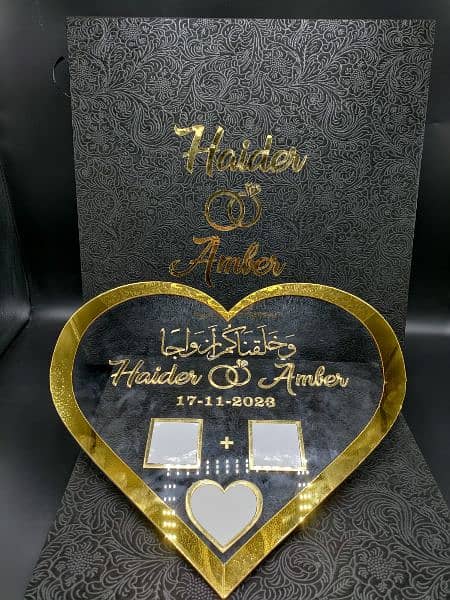 Heart Shape Thumboard White & Golden Ayclic With Wooden Box 12 X 12 1