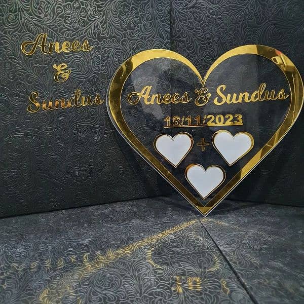 Heart Shape Thumboard White & Golden Ayclic With Wooden Box 12 X 12 2