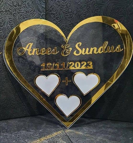 Heart Shape Thumboard White & Golden Ayclic With Wooden Box 12 X 12 4