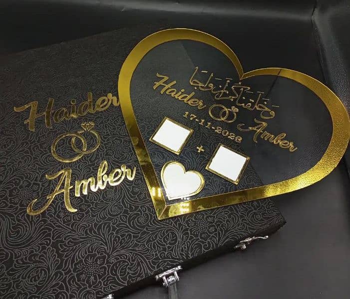 Heart Shape Thumboard White & Golden Ayclic With Wooden Box 12 X 12 6