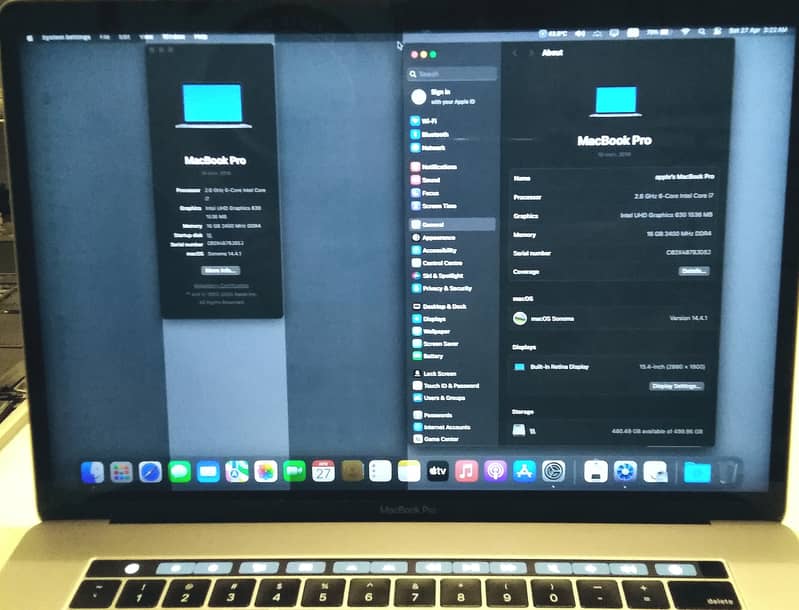 Macbook 15" 2018 16gb/512gb Lines on Screen Model A1990 Touch Bar / ID 1