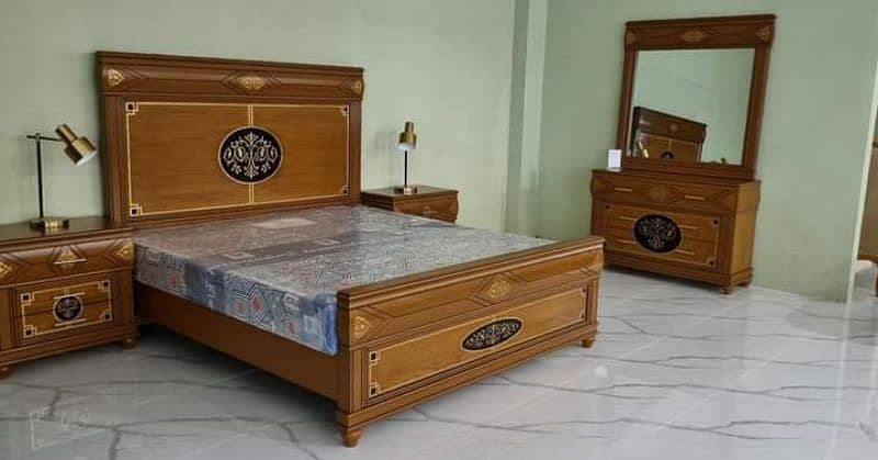 double bed set, sheesham wood bed set, king size bed set, complete set 8