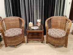 CANE MADE FURNITURE WITH DININIG TABLE , CHAIR  & SETTERS FOR SALE