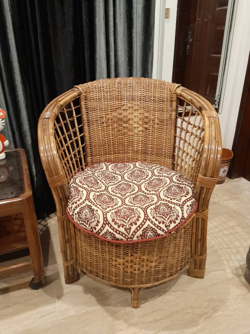 CANE MADE FURNITURE WITH TABLE , CHAIR  & SETTERS FOR SALE 1