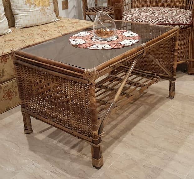 CANE MADE FURNITURE WITH TABLE , CHAIR  & SETTERS FOR SALE 5