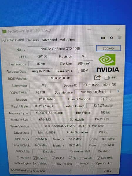 MSI gaming laptop / Navidia GTX 1060 graphic card 6gb 6