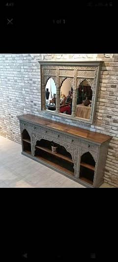 console table in pure old solid wood and hand carved