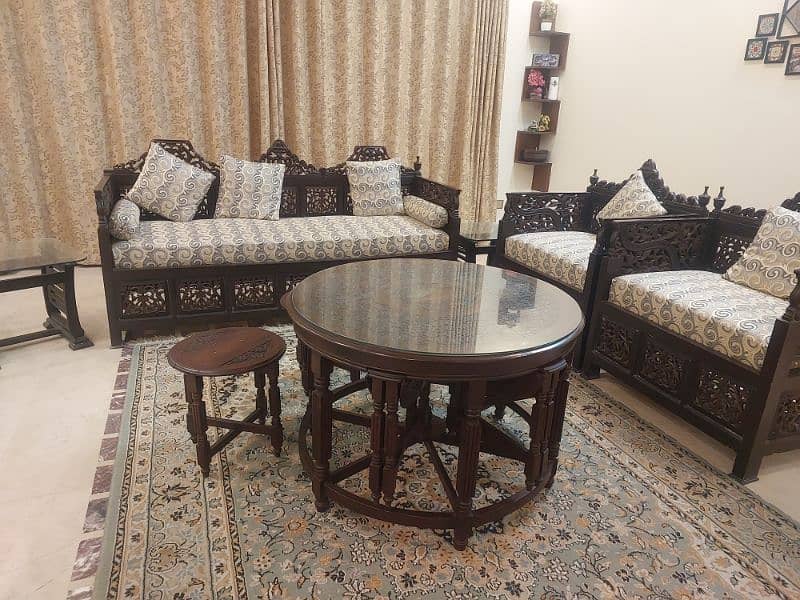 Chinoti Centre Table with 6 Nesting Carving Tables Attached 0