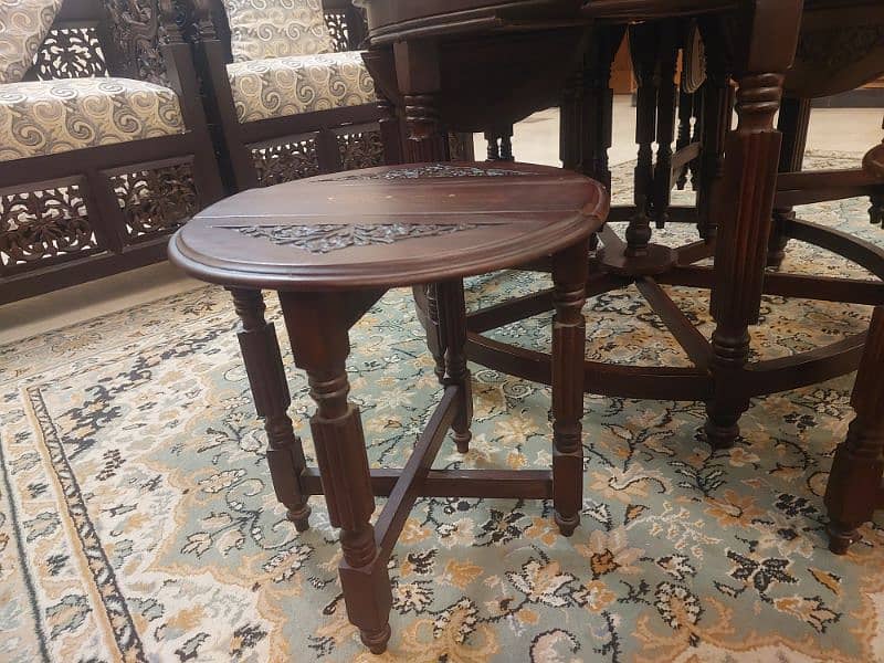 Chinoti Centre Table with 6 Nesting Carving Tables Attached 3