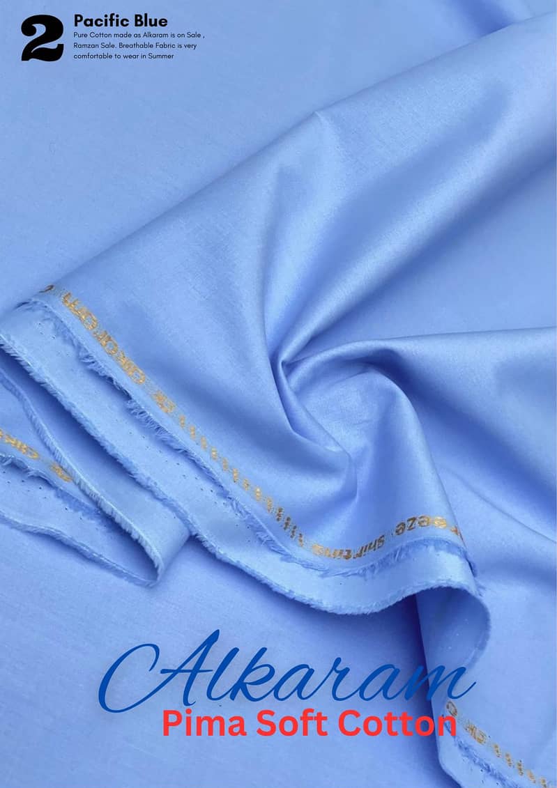 Alkaram Pima Soft Cotton|Unstitched Suit For Men|Summer Cotton 1