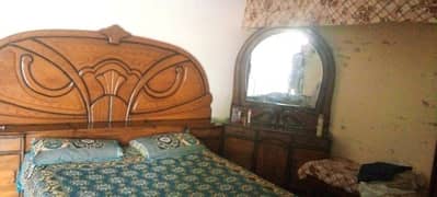 Wooden Double Bed with Mattress, Showcase, Sofa and Mackup Table