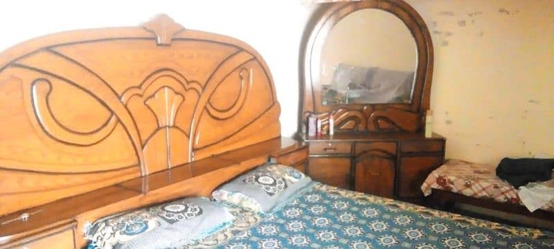 Wooden Double Bed with Mattress, Showcase, Sofa and Mackup Table 1
