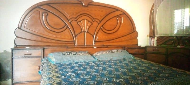 Wooden Double Bed with Mattress, Showcase, Sofa and Mackup Table 5