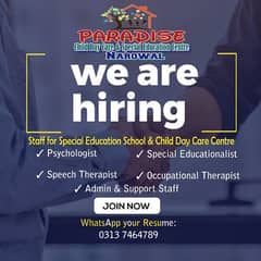 Hiring Staff for Special Education School and Day care Center Narowal