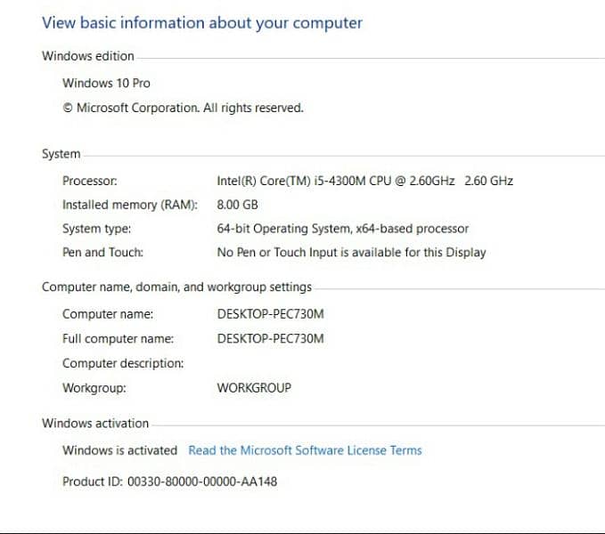 Dell Laptop core i5 4rth generation 3