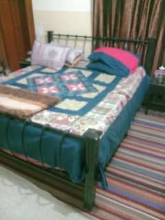 Wood Iron bed with side table