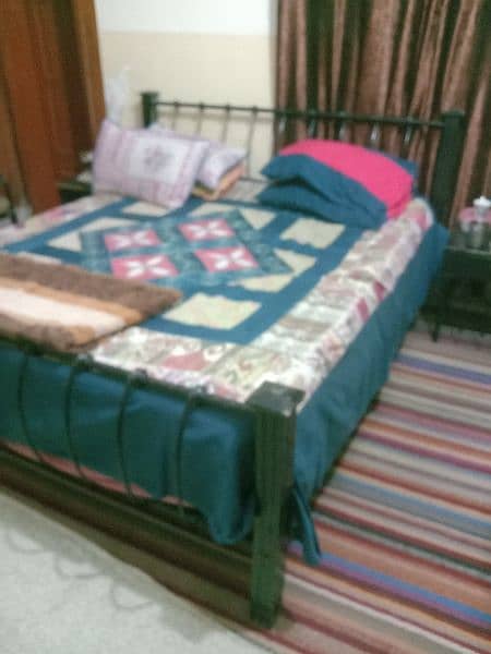 Wood Iron bed with side table 3