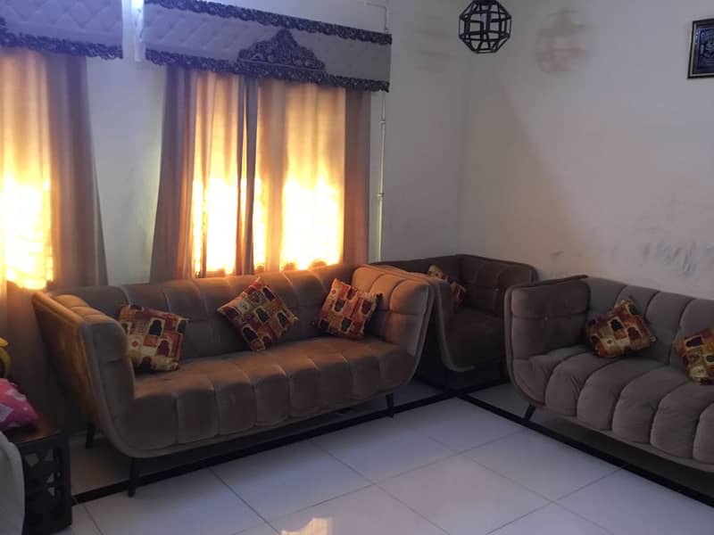7 Seater Brown Malai Colour Sofa With cushion & Sofa White Chadir 4