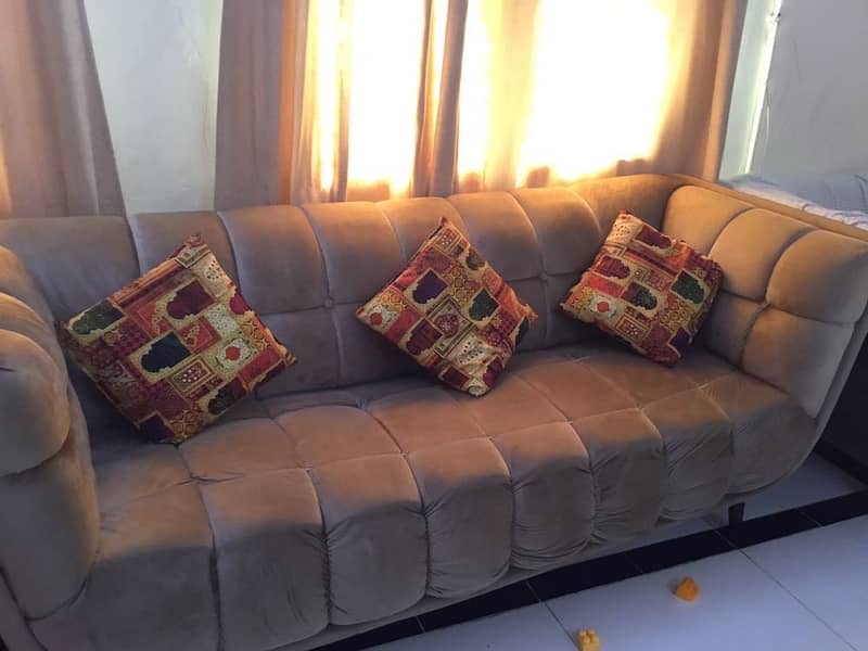 7 Seater Brown Malai Colour Sofa With cushion & Sofa White Chadir 8