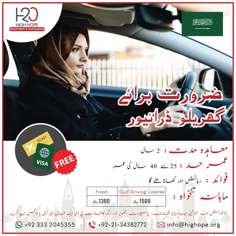FEMALE HOUSE DRIVER REQUIRED IN SAUDI ARABIA 0