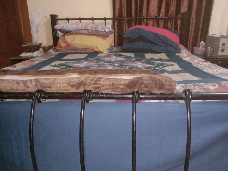 Wood Iron bed with side table 1