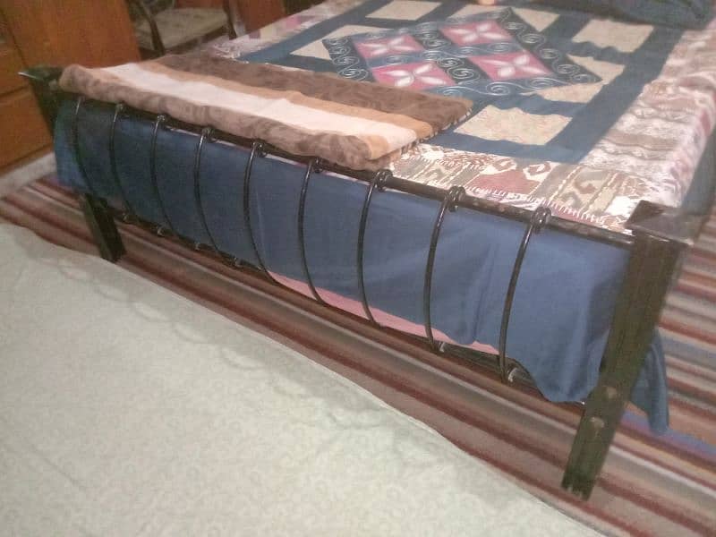 Wood Iron bed with side table 2