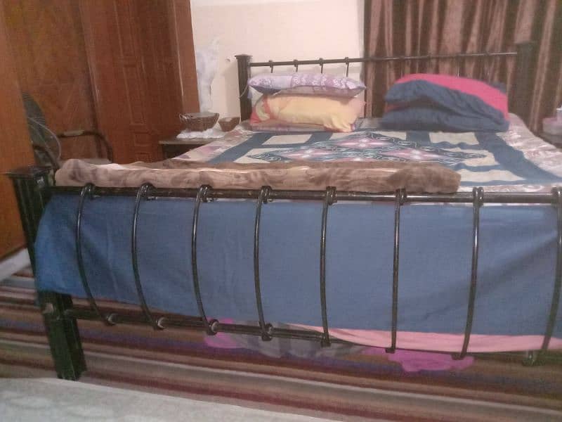 Wood Iron bed with side table 9