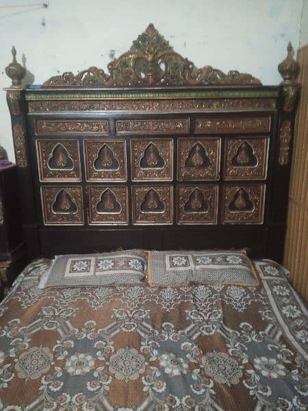chenioti wooden bed with side table 1