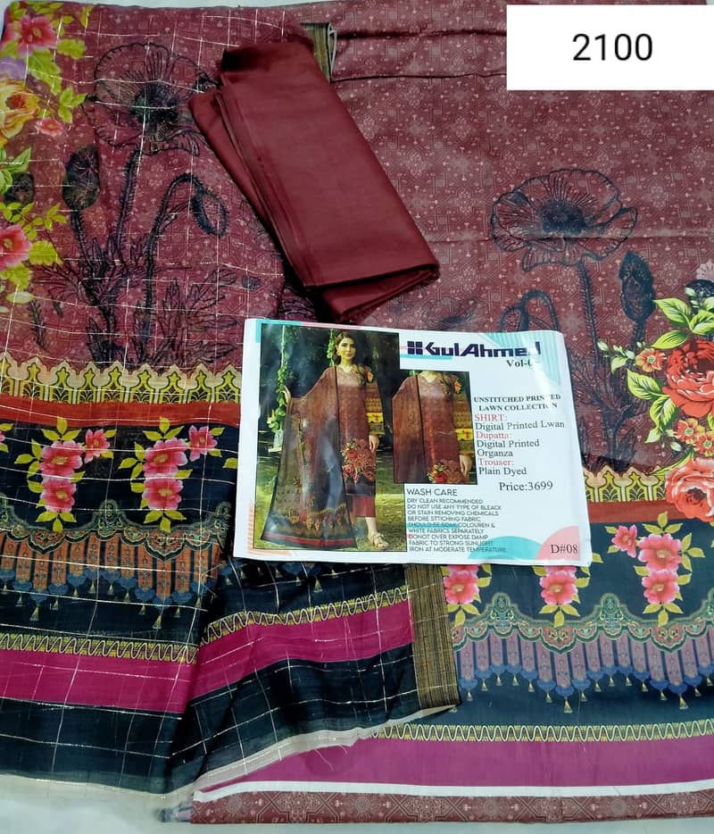 3pc printed lawn unstitched suit embroidery ladies dress 03037770296 2