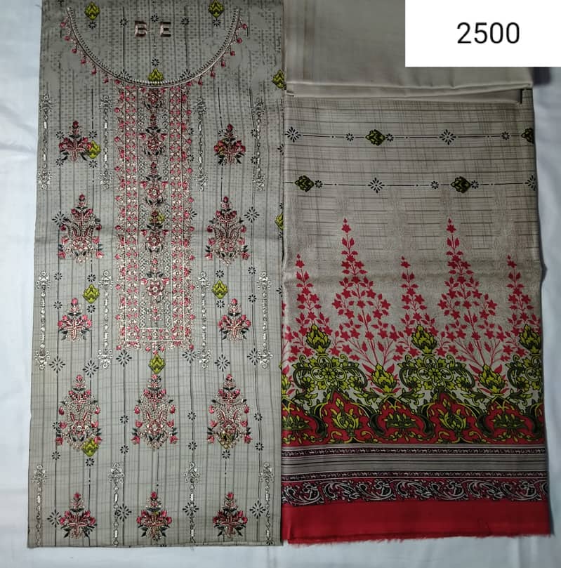 3pc printed lawn unstitched suit embroidery ladies dress 03037770296 8