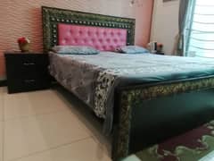 wooden bed set. side tables, dressing table