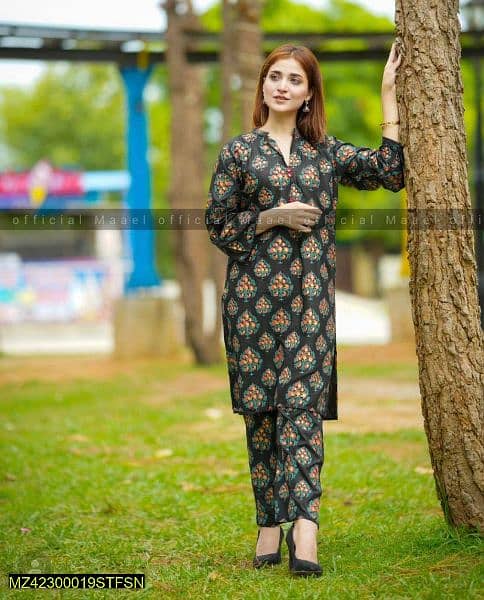 2 pcs Womens stitched lawn pinted suit 0