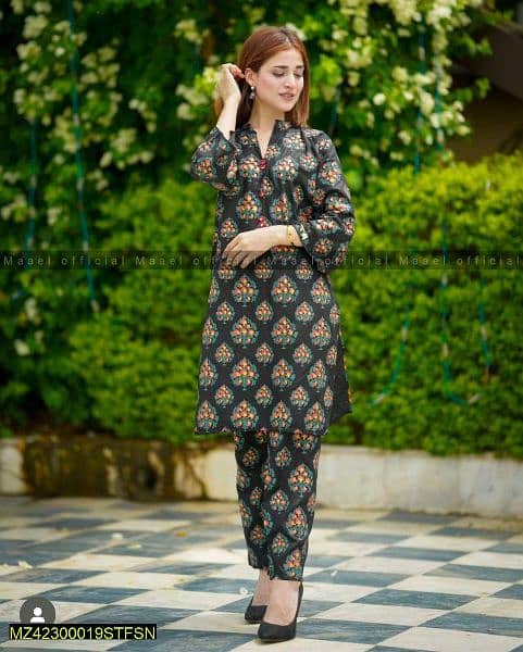 2 pcs Womens stitched lawn pinted suit 1