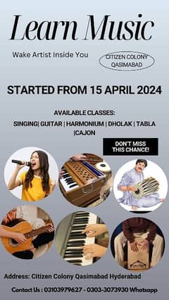 Music Classes Singing,Guitar,Harmonium,Dholak,Cajon Classes Available 0
