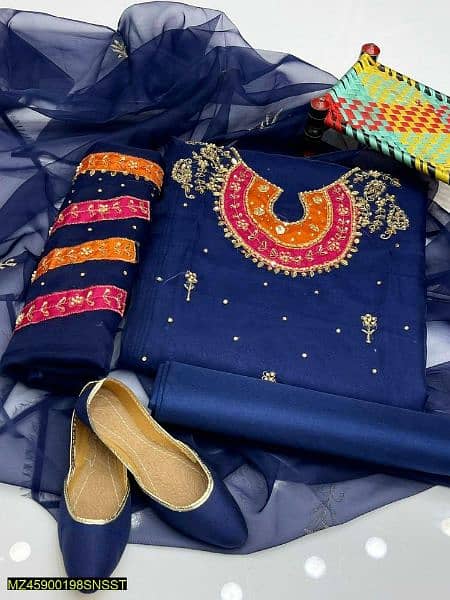 women's 3 pcs Mirror work embroided suit with khussa 3