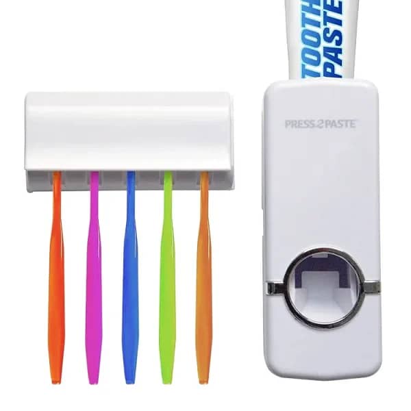Toothpaste Dispenser With 5 Brush Holder Wall Mounted 1