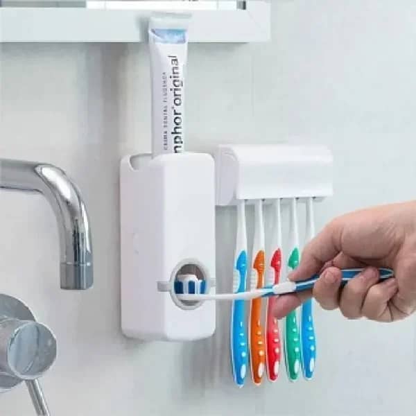 Toothpaste Dispenser With 5 Brush Holder Wall Mounted 2
