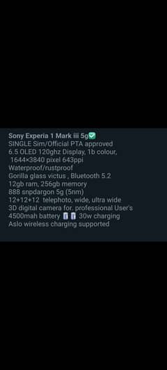 No exchange, Sony Experia 1 Mark iii 5G , condition 9/10
