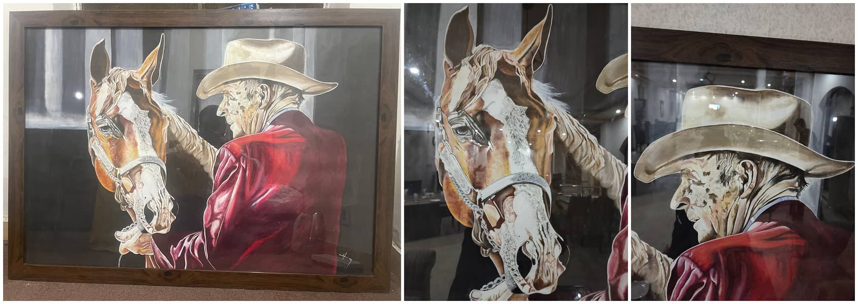 Handcrafted Canvas Portrait Capturing Man & Horse Bond" 3