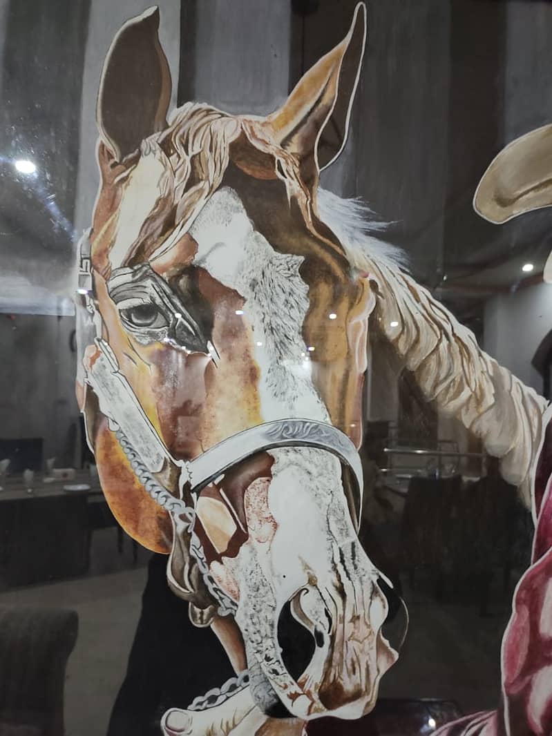 Handcrafted Canvas Portrait Capturing Man & Horse Bond" 1