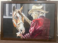 Handcrafted Canvas Portrait Capturing Man & Horse Bond"