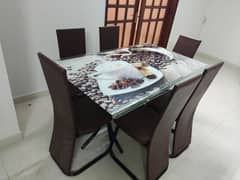 Coffee Glass top table with 06 chair's good condition