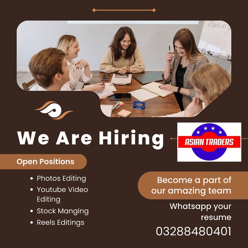 Required Staff for Photos Videos editing and thumbnail Creating at A. S 1