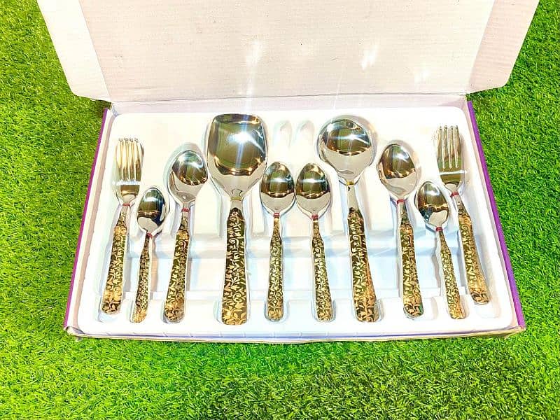 29 Pcs Stainless Steel Premium Quality With Golden Lazer Cutlery set 0