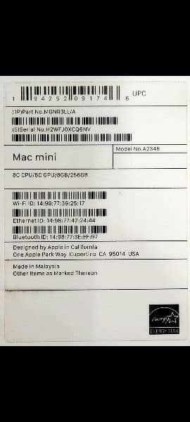 Mac Mini M1 Chip 2020 8GB 256GB MGNR3 A2348 with Box 18