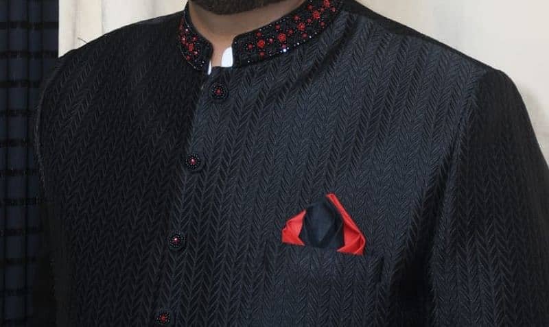 masuri fabric black sherwani for sale 0