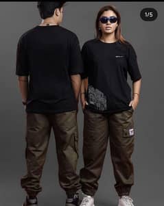 Men and women full suit cargo pant and drop shoulder t-shirt fluffy be