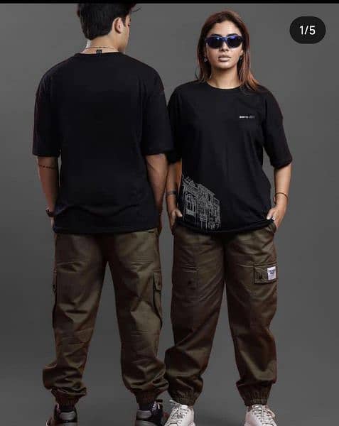 Men and women full suit cargo pant and drop shoulder t-shirt fluffy be 0