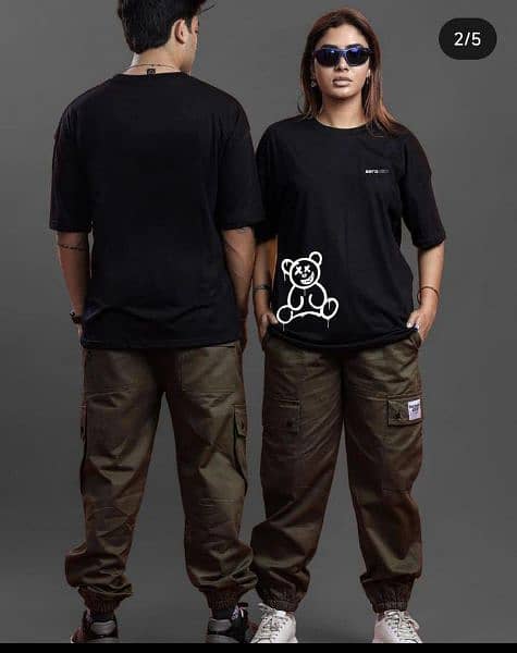 Men and women full suit cargo pant and drop shoulder t-shirt fluffy be 1
