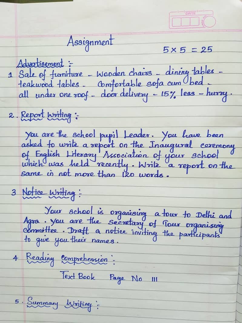 Handwritten assignment work 12